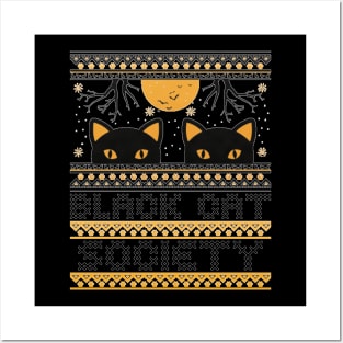 Black Cat Society Halloween Ugly Sweater Posters and Art